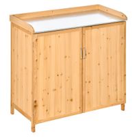 outsunny arqueta de jardin mesa de repicado 2 en 1 - mesa de jardineria doble puerta estante bandeja chapa acero galvanizado   aosom espana