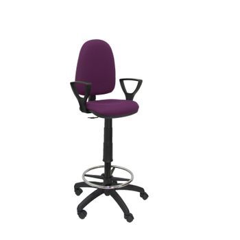 Taburete Ergonómico Con Mecanismo De Contacto Permanente, Regulable En Altura Y Aro Reposapiés  Asiento Y Respaldo Tapizados En Tejido Bali Color Morado (brazos Fijos Incluidos) Piqueras Y Crespo Modelo T04cp