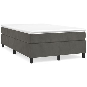 Cama Doble | Cama Box Spring | Cama Para Adultos Con Colchón Terciopelo Gris Oscuro 120x200 Cm