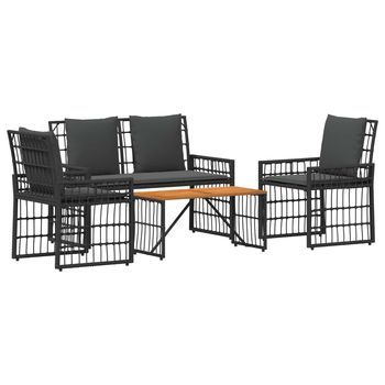 Juego De Muebles De Exterior 4 Piezas | Mobiliario De Jardín Negro Y Gris Oscuro