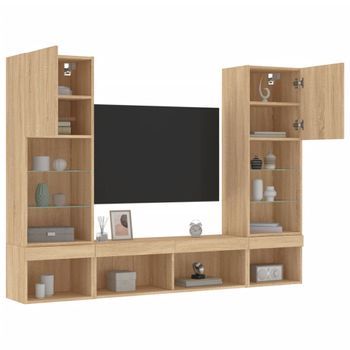5 Uds Muebles Tv Pared | Mueble De Salón | Armario Tv Con Led Madera Ingeniería Roble Sonoma Cfw781034