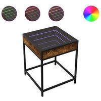 mesita de noche de diseno moderno con led 40 x 40 x 51 cm madera de ingenieria marron vidrio y metal dec037544