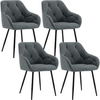 Set 4 Sillas De Comedor Ergonómicas Tapizadas En Terciopelo Con Patas De Metal - Gris Oscuro - Woltu