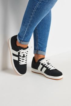 Deportivas Negras Anchas Con Franjas Blancas