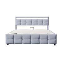 cama tapizada 180x200 cm - led somier cama hidraulica tela de terciopelo holandes - gris
