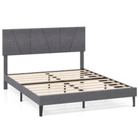 costway somier de cama con plataforma tapizada cabecero geometrico ajustable en altura y listones de madera 160 x 200 cm gris oscuro