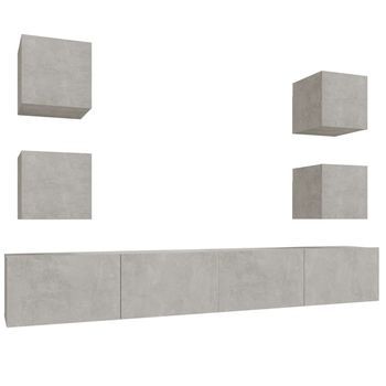 Set De Muebles De Tv | Mueble De Salón | Gabinete De Tv 6 Pzas Madera Contrachapada Gris Hormigón