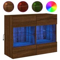 mueble tv de pared  mueble de salon  armario tv con luces led roble marron 785x30x605 cm