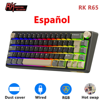 Teclado Mecánico RK Royal Kludge R65 con Cable, 66 Teclas, 65%, Retroiluminación RGB, Intercambiable en Caliente, para Gamers, con Teclas MDA PBT