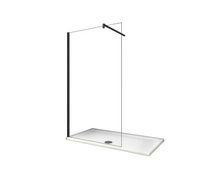 mampara de ducha fija vidrio antical de 8mm con barra de 140cm perfil negro mate tamano 118-120x200cm