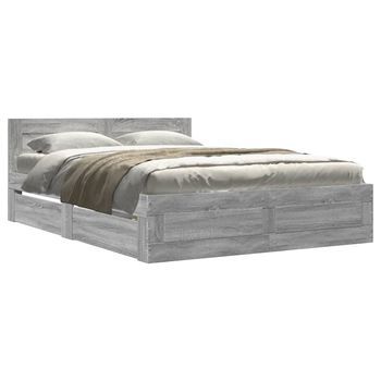 Cama De Matrimonio | Cama De Adulto | Cama Con Cabecero Madera De Ingeniería Gris Sonoma 140x200 Cm
