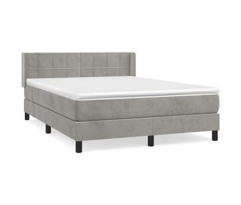 Cama box spring con colchón terciopelo gris claro 140x190 cm bloques con cuadros