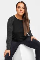 yours camiseta negra y gris de manga larga raglan mujer curvy y tallas grandes yours