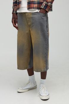 Tall Relaxed Fit Extreme Sun Bleached Wash Longline Jorts, Gris