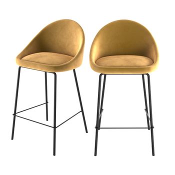 Set de 2 taburetes para isla de cocina de terciopelo amarillo 65 cm