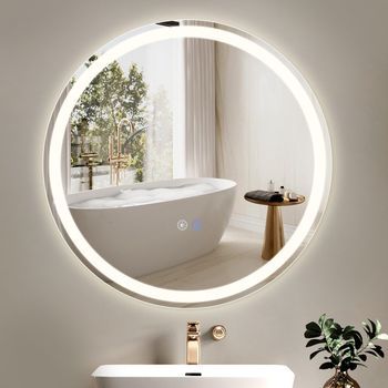 Nettlife Espejo De Baño Con Luz Led - Redondo 60 Cm Led, Mural, Interruptor Táctil, Antineblina, Ip44, Ajustable 3000k-6500k
