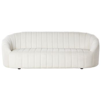 Sofá 3 Plazas Terciopelo Asiento Acolchado Respaldo Bajo Retro Contemporáneo Blanco Crema Malung