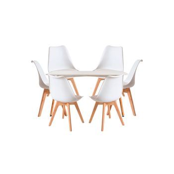 Conjunto Mesa Tower Rectangular 120 X 80 Cm Blanca Y Pack 6 Sillas Synk Basic - Blanco