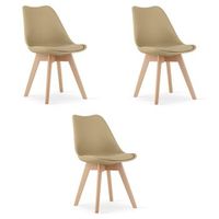 set de 3 silla de comedor polipropileno valora rikx asiento ergonomico beige oscuro