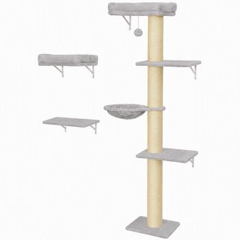 PawHut Pared de Escalada para Gatos Set de 3 Piezas con Rascador Plataformas y Hamaca Gris Claro   Aosom España
