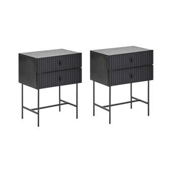 Conjunto De 2 Mesitas De Noche Con 2 Cajones Almacenaje Dormitorio Negro Coventry