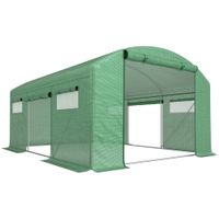 outsunny invernadero de tunel 4x3x2 m con 6 ventanas 3 puertas enrollables cubierta de pe y estructura de acero galvanizado verde
