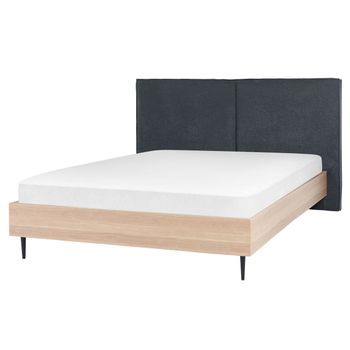 Cama Con Somier Gris Oscuro Madera Clara Negro 160 X 200 Cm Poliéster Mdf Izernore
