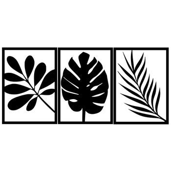 Decoración Pared De Metal Leaves Negro 30x42 Cm (3 Piezas)
