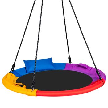 Costway Columpio para Árbol para Niños Columpio de Disco Altura Regulable con Cojín y Empuñadura para Patio Jardín 100 x 100-160 cm Multicolor