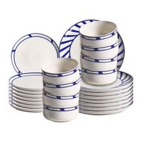vajilla de 24 piezas de porcelana acabado esmaltado con borde decorativo para 8 personas hecho a mano comedor cocina blanco y azul shiso