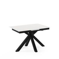 mesa extensible porcelanica de 140cm tapa blanca patas negro