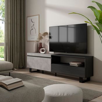 Mueble tv efecto madera cemento 200x35x57cm con patas