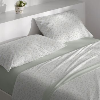 Juego De Sábanas Velvelina Floral Cama De 90 Cm - Menta - Burrito Blanco
