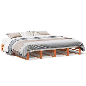 Estructura De Cama Madera Maciza Pino Marrón Cera 180x200 Cm