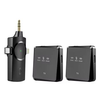VIMAI AP009 Micrófono Lavalier Inalámbrico de 2.4Ghz USB-C/iP Receptor 3-en-1 Micrófono con Cancelación de Ruido 26 Hora