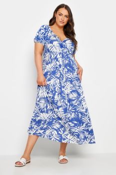 Yours Vestido Azul Cruzado De Hojas, Mujer Curvy Y Tallas Grandes, Yours