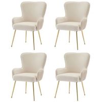 juego de 4 sillas de terciopelo - con reposabrazos y patas de metal dorado - beige y dorado