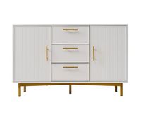 comoda decorada con rayas verticales - 3 cajones y 2 puertas con estantes regulables - blanco