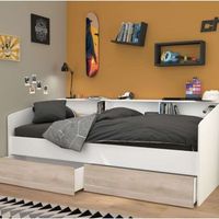 cama juvenil style con cajones - blanco y roble japones