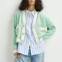 essentiel antwerp hoola cropped fringe boucle jacket - xs