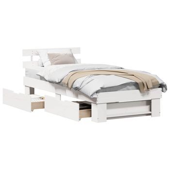 Cama Individual | Cama Para Adulto | Estructura De Cama Con Cajón 100 X 200 Cm Madera De Pino Macizo