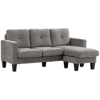 homcom sofa esquinero en l tapizado en poliester chaise longue reversible con cojines para salon 186x130x84cm marron   aosom espana