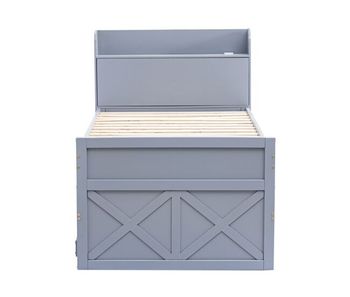 Cama nido de madera maciza - 90x190cm - con 2 cajones y puerto de carga usb en el estante - gris
