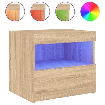 Mesita De Noche | Mesa Auxiliar | Mesilla Con Luces Led Roble Sonoma 50x40x45 Cm