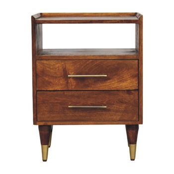 Mesita De Noche De Madera Maciza Con Estructura Abierta, Muebles Artesanales Valenza