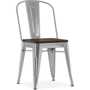 Silla De Comedor - Diseño Industrial - Madera Y Acero - Stylix Gris Claro