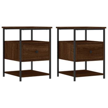 Pack 2 Uds Mesitas Noche | Mesa Auxiliar | Mesilla Madera Ingeniería Marrón Roble 40x42x56 Cm