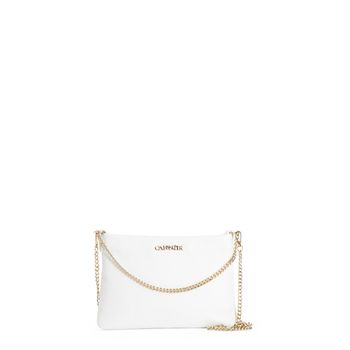 bolso de mano de piel texturizada con bandoleras de cadena white