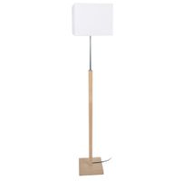 lampara de pie columna madera natural metal pantalla crudo