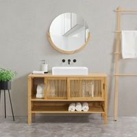 mueble para debajo del lavabo hvaler con puertas corredoras y 1 estante bambu 60 x 100 x 45 cm - natural encasa